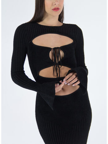 ABITO RIBBED VELVET MIDI DRESS, 004 BLACK, small