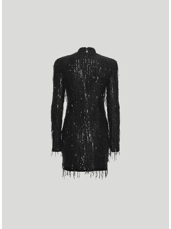 ABITO CORTO CON PAILLETTES ALL OVER, 1000 BLACK, small