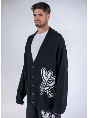 CARDIGAN LOGO KNIT, BLACK, small