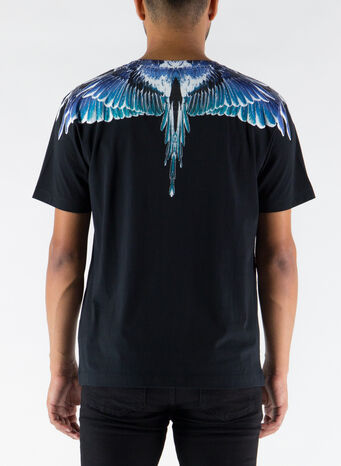 T-SHIRT WINGS BASIC, BLACK/TURQUOISE, small
