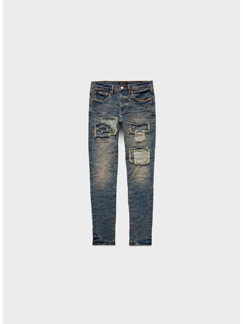 JEANS CON TOPPE E FRANGE STRETCH DENIM, , small