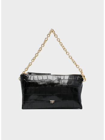 BORSA SHINY SOFT STAMPED CROC CLUTCH, 1N001 BLACK, small
