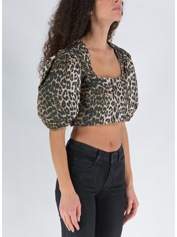 BLOUSE PRINTED COTTON CROPPED ZIPPED, 365 LEOP, small