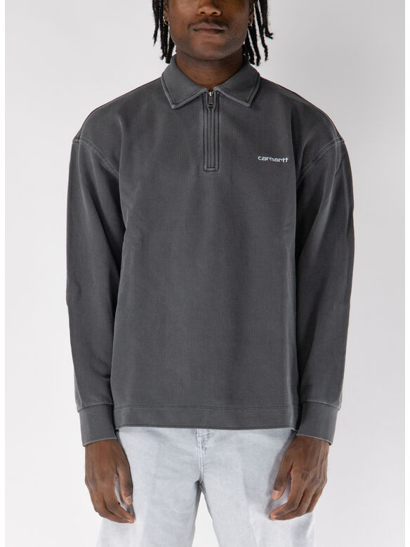 FELPA MEZZA ZIP PIQUESCRIPT, 0D2GD BLACK/WHITE GARMENT DYED, medium