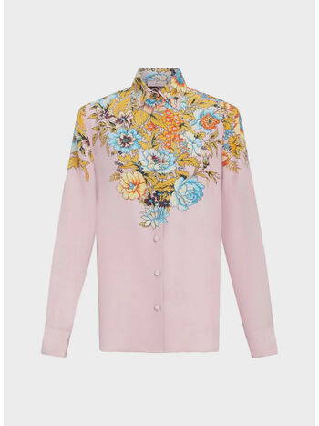 CAMICIA IN CR&Ecirc;PE DE CHINE CON STAMPA PIAZZATA, X0875 VIOLA, small