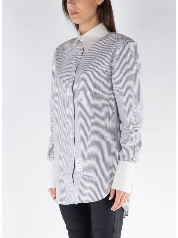 CAMICIA A RIGHE CON COLLO A PUNTA INGRANDITO, 035 MED GREY, medium