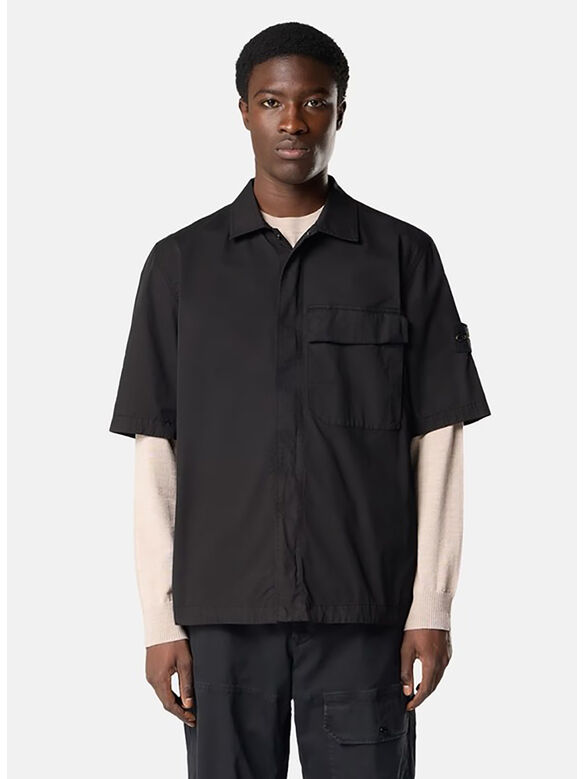 CAMICIA  STRETCH ORGANIC COTTON TWILL, V0029 BLACK, medium