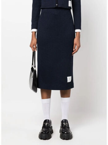 GONNA BELOW THE KNEE SKIRT IN TONAL CHECKERED, 415 NAVY, small