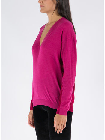 MAGLIONE CASHMERE  & FLUID SATIN V-NECK, DP847 RASPBERRY, small