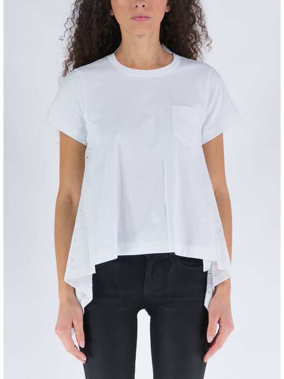 T-SHIRT EMBROIDERY LACE X COTTON JERSEY, 154 OFF	WHITExOFF	WHITE, medium