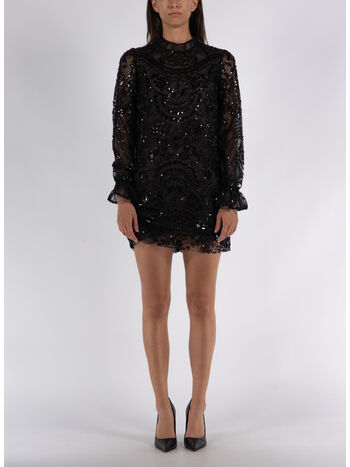 ABITO CORTO CON RICAMO PAISLEY, BLACK, small