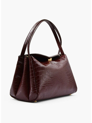 BORSA A SPALLA EUDORA CROCO, PRUNE, small