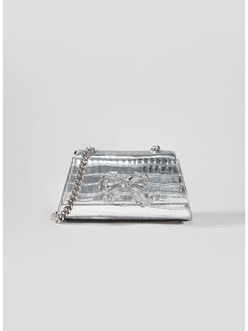 BORSA CROC MINI WITH BOW, SILVER, small