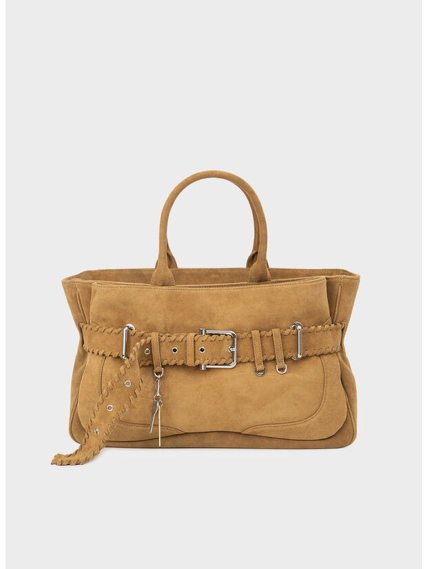 BORSA TOTE BROCLE, TOFFEE FRINGE, large