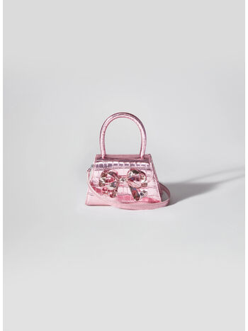 BORSA METALLIC CROC MICRO BOW BAG, PINK METALLIC CROC, small