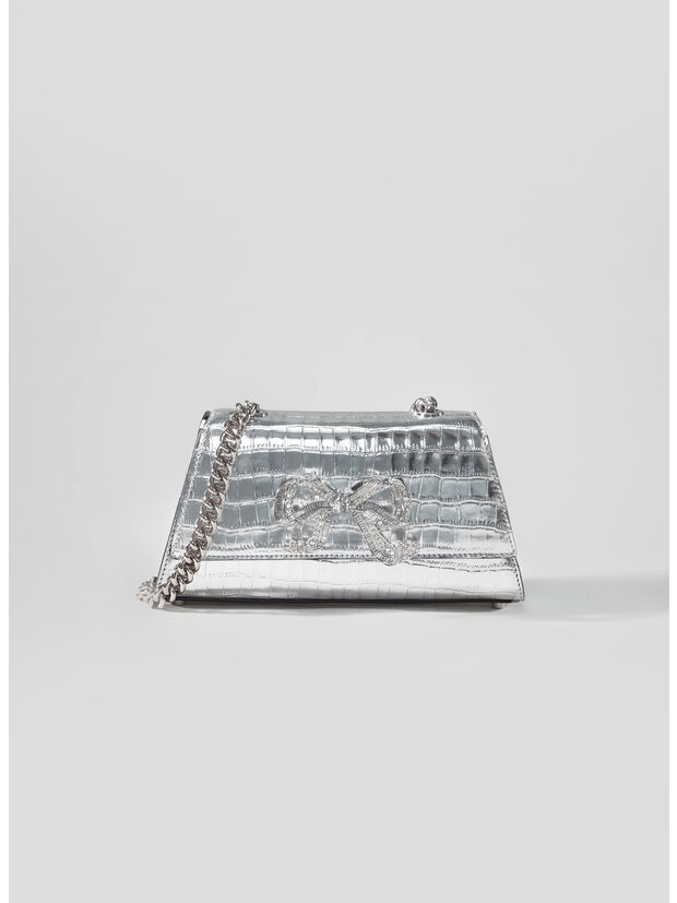 BORSA CROC MINI WITH BOW, SILVER, large
