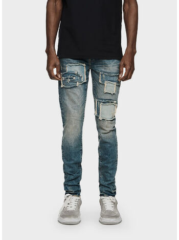 JEANS CON TOPPE E FRANGE STRETCH DENIM, , small