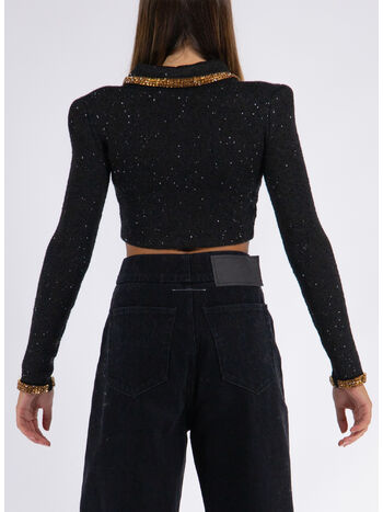 CARDIGAN BLACK KNIT GOLD STRASS, BLACK, small