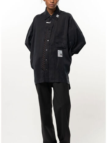 CAMICIA ATTACHED TIE SATIN, BLACK, small