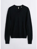 MAGLIONE MOON MERINO CON COLLO A V, 999 BLACK, thumb