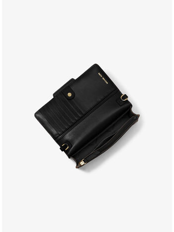 BORSA A TRACOLLA IN PELLE, 001 BLACK, small