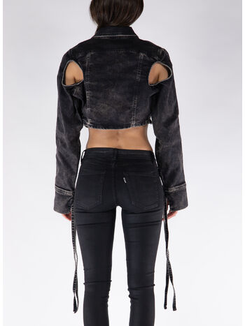 GIACCA CROPPED IN DENIM, 1274 004 WASHED BLACK, small