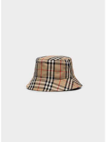 CAPPELLO DA PESCATORE IN MISTO COTONE CON MOTIVO VINTAGE CHECK, ARCHIVE BEIGE, small