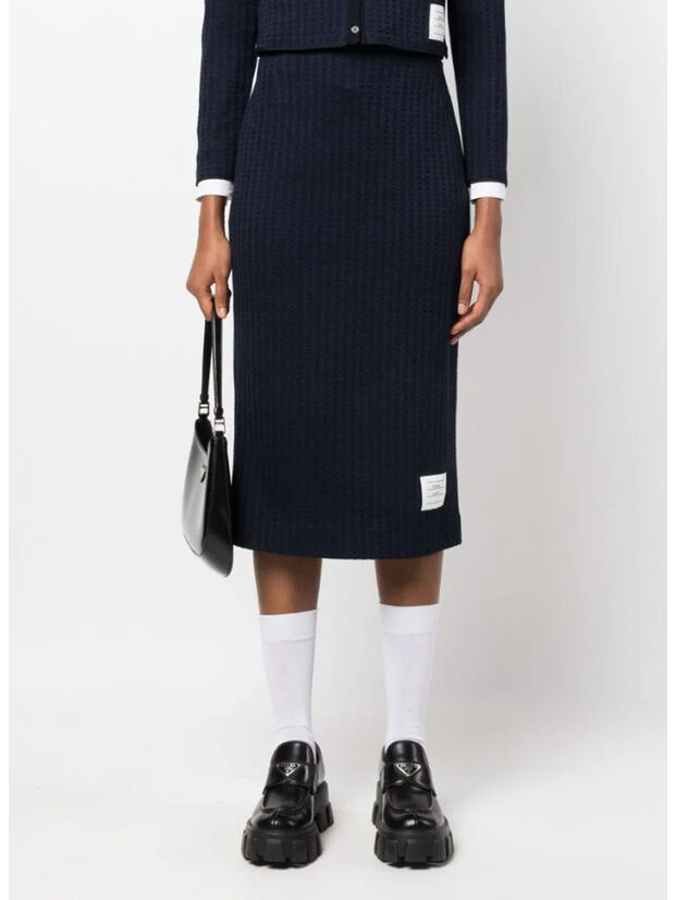GONNA BELOW THE KNEE SKIRT IN TONAL CHECKERED, 415 NAVY, large