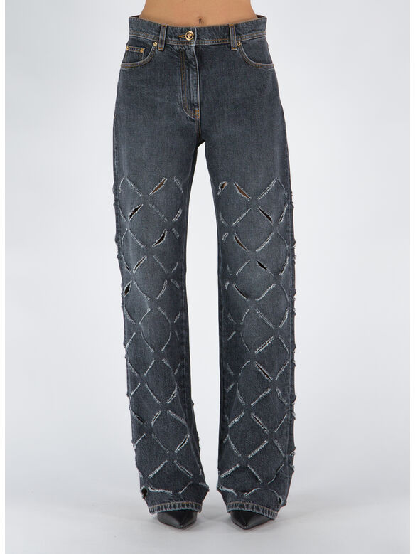JEANS A GAMBA LARGA CON TAGLI, 1D430 GRIGIO SCURO, medium