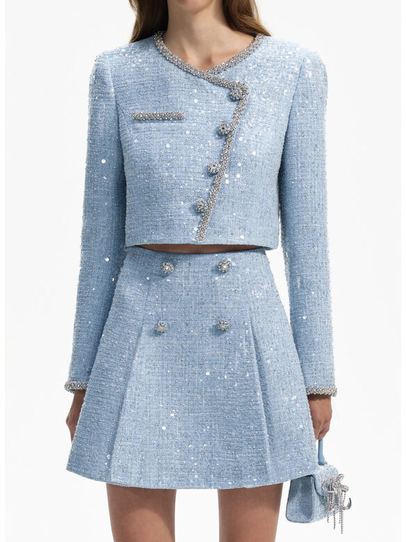 GONNA BLUE SEQUIN BOUCLE MINI, BLUE, medium