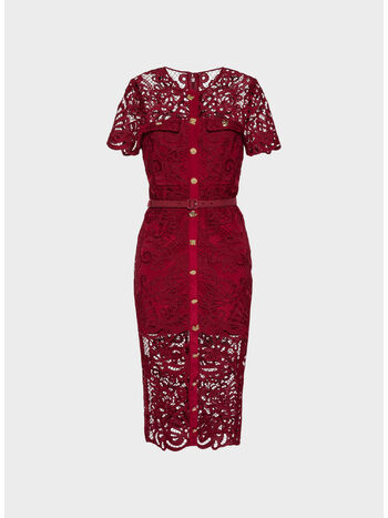 ABITO MIDI FLORAL GUIPURE LACE BUTTON, RED, small