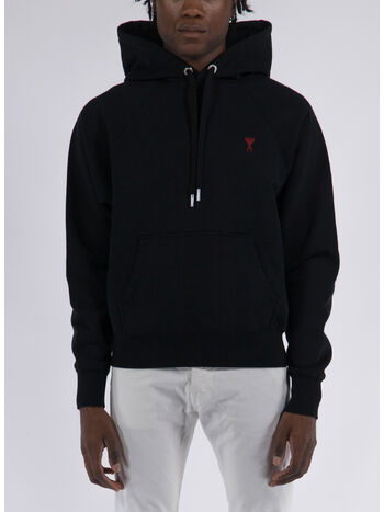 FELPA CON CAPPUCCIO AMI DE COEUR, 001 WOOL TRICOTINE BLACK, small