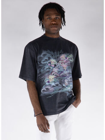 T-SHIRT A MANICHE CORTE CON STAMPA, BLACK, small