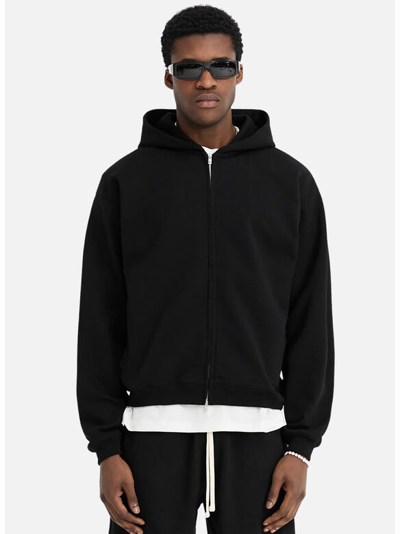 FELPA INITIAL BOXY OVERSIZED ZIP THROUGH, 001 BLACK, medium