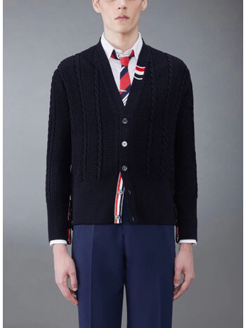CARDIGAN CABLE STITCH RELAXED V NECK, 415 NAVY, small