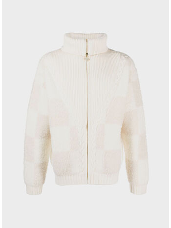 CARDIGAN CHECKED BOUCLE, 01 WHITE/ BEIGE, small
