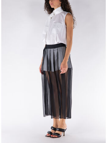 ABITO SMANICATO CON GONNA A PIEGHE, 152 OFF WHITE/BLACK, small