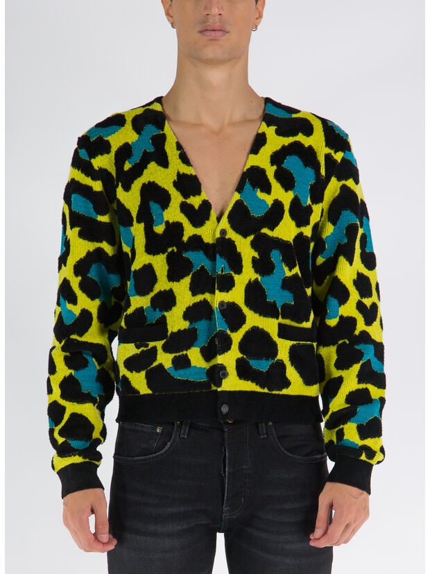 MAGLIONE CARDIGAN LEOPARD, 5Y200 ACID LIME/MULTICOLOR, large