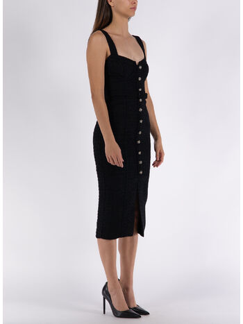 ABITO A TUBINO BUSTIER MIDI IN TESSUTO BOUCLE, BLACK, small