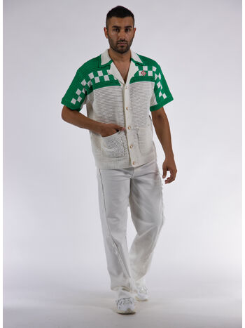 CAMICIA FAUX CROCHET, 02 WHITE/ GREEN, small