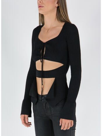 TOP RIBBED KNIT CUT-OUT, 004 BLACK, small