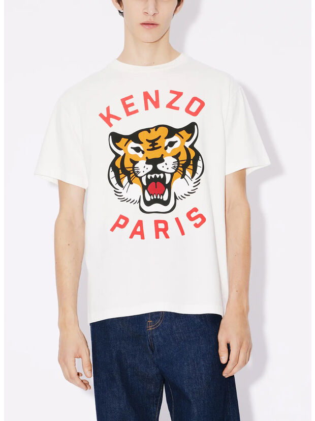 T-SHIRT LUCKY TIGER OVERSIZE UNISEX, 02 OFF WHITE, large