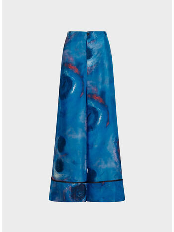 PANTALONE PALAZZO IN SETA CON STAMPA BUCHI BLU, , small