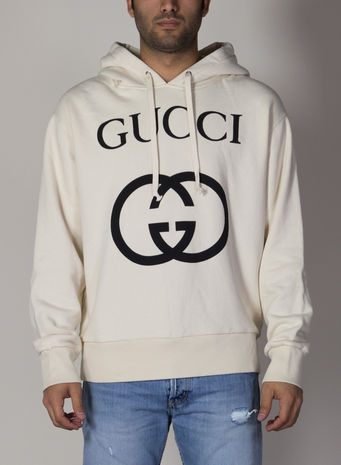 FELPA CON CAPPUCCIO E STAMPA GG, 9524, small