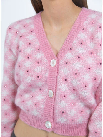 CARDIGAN IN MAGLIA VICHY, 1882 PINK, small