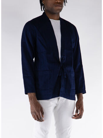 GIACCA DENIM TIE FRONT HERRINGBONE, INDIGO, small