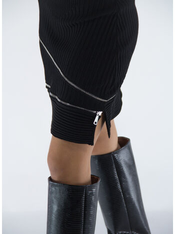 GONNA RIBBED KNIT MINI SKIRT WITH ZIP DETAIL, 004 BLACK, small