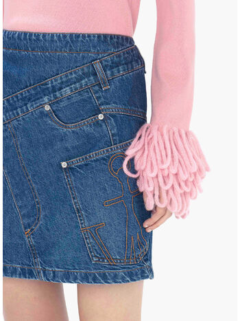 GONNA MINI IN DENIM CON DESIGN ATTORCIGLIATO, 804 LIGHT BLUE, small