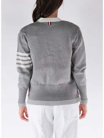 CARDIGAN V NECK 4-BAR, 055 LT GREY, small