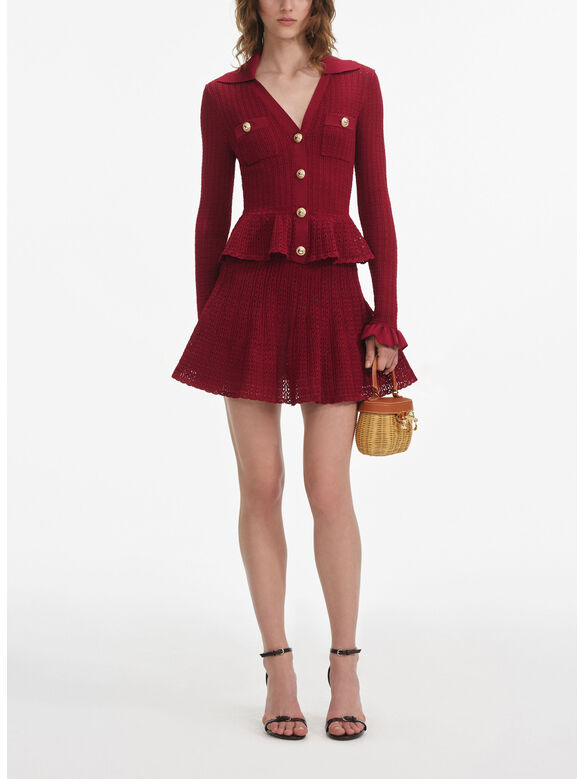 ABITO MINI BURGUNDY POINTELLE KNIT, BURGUNDY, medium